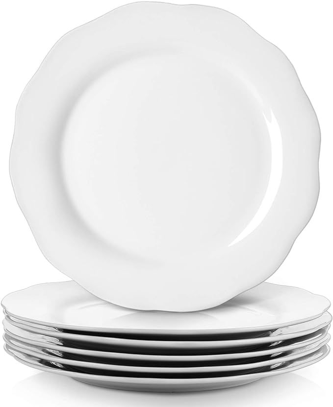 Y YHY 10" Dinner Plates, Ceramic White Dinner Plate Set of 6, Porcelain Plates for Salad, Dessert... | Amazon (US)