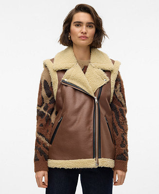 Vero Moda Women's Kay Faux-Leather Teddy-Line Jacket  - Macy's | Macy's