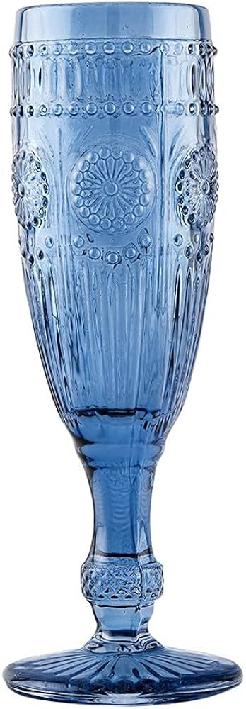 WEDDINGSTAR Vintage Style Pressed Glass Champagne Flute 6oz - Blue | Amazon (US)