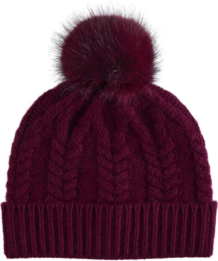 Sofia Cashmere Cashmere Faux Fur Pompom Beanie | Nordstromrack | Nordstrom Rack