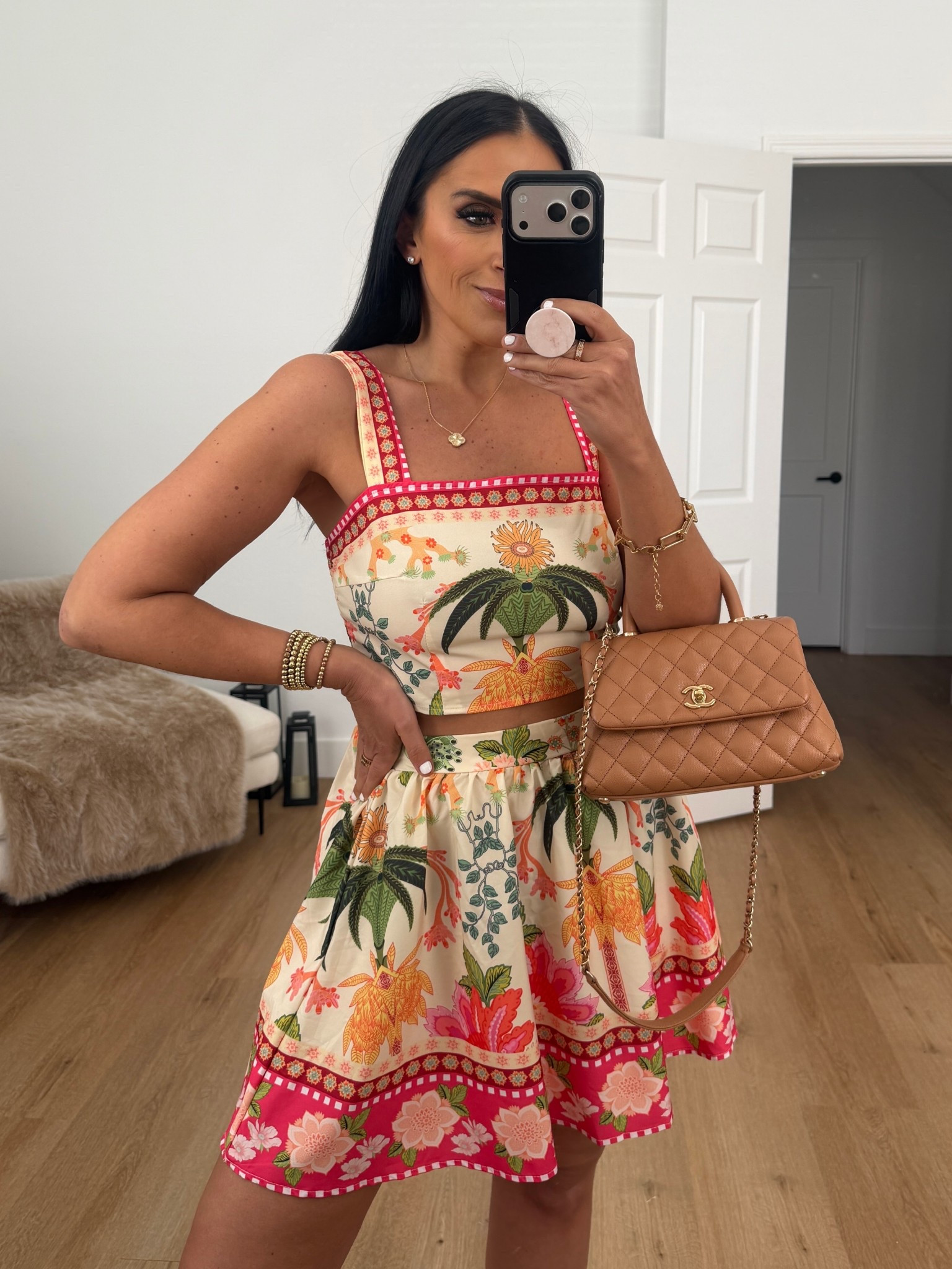 Women's 2 Piece Outfit Floral Print set wearing size medium. 