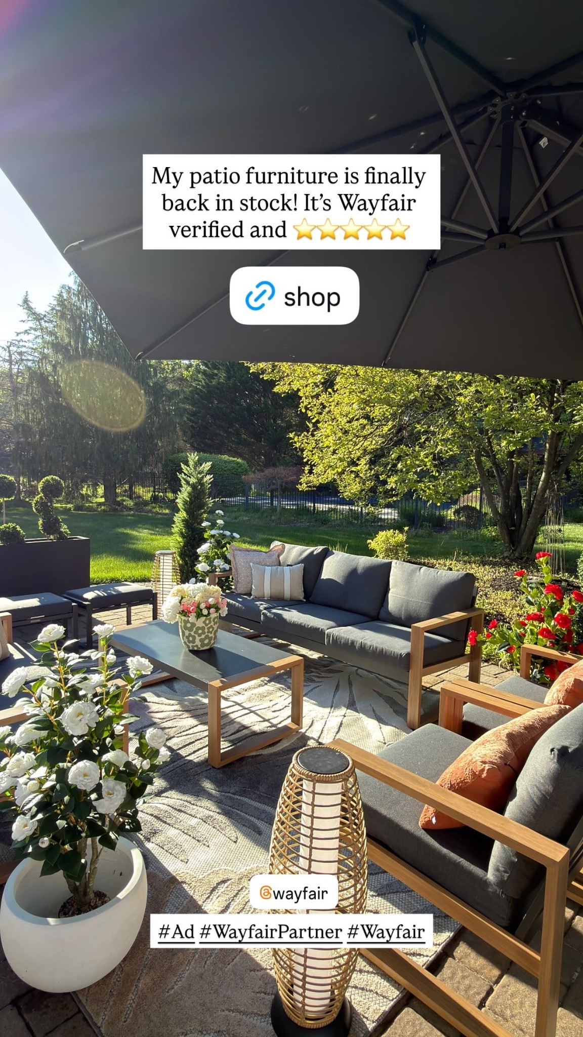 My patio furniture is finally back in stock! It’s Wayfair  verified and ⭐️⭐️⭐️⭐️⭐️ #Ad #WayfairPartner #Wayfair