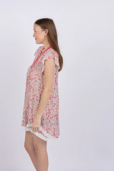 Poupette St Barth Mini Dress Sasha V in Pink Mini Jonquille | CoatTails LLC