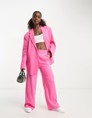 Monki set Blazer and Tailored Pants in Bright Pink | ASOS (Global)