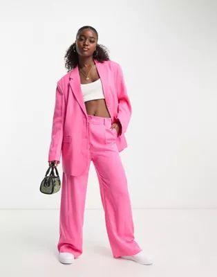 Monki set Blazer and Tailored Pants in Bright Pink | ASOS (Global)