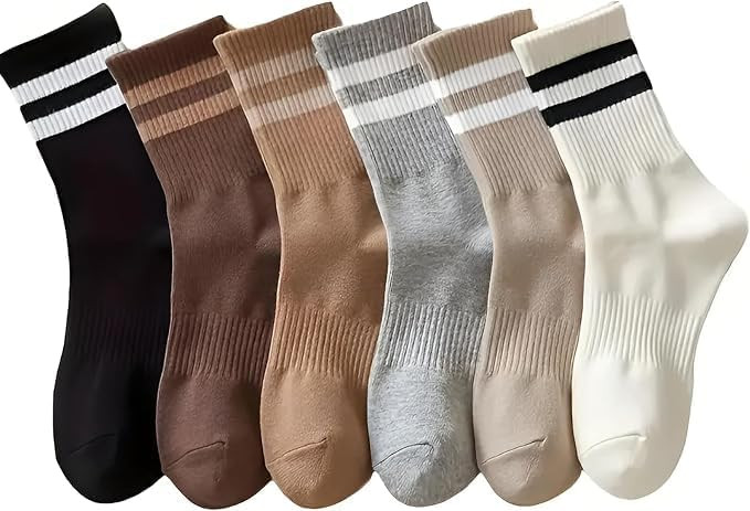 Women's Athletic Crew Socks, Striped Pattern, 6 Pairs, Neutral Colors | Amazon (US)