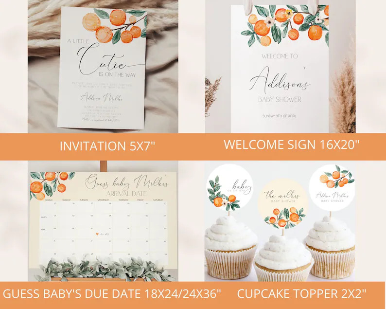 Little Cutie Baby Shower Invitation Bundle, Cutie Baby Shower Bundle, Orange Baby Shower Invitati... | Etsy (Global)