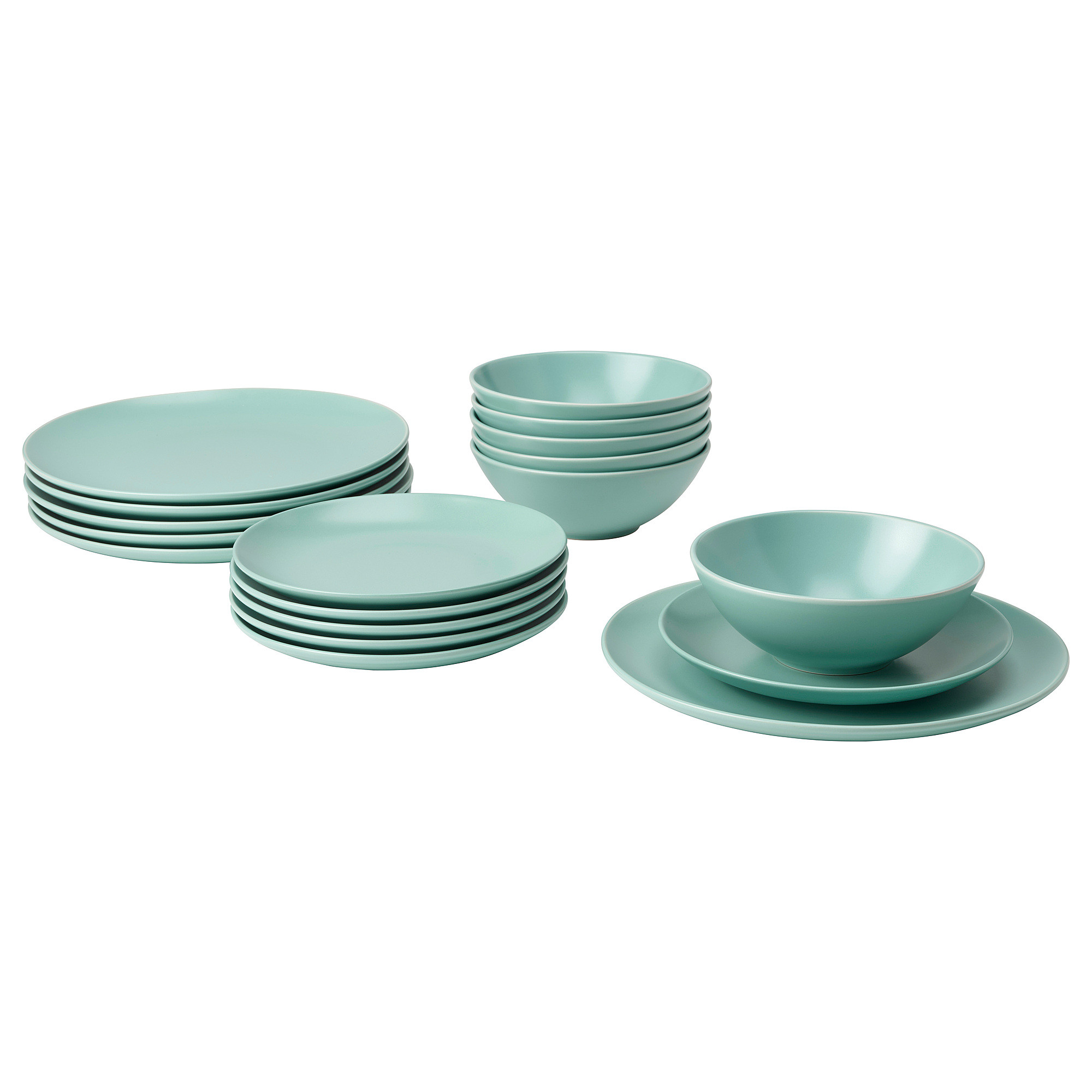 FÄRGKLAR 18-piece dinnerware set, matte light turquoise | IKEA US
