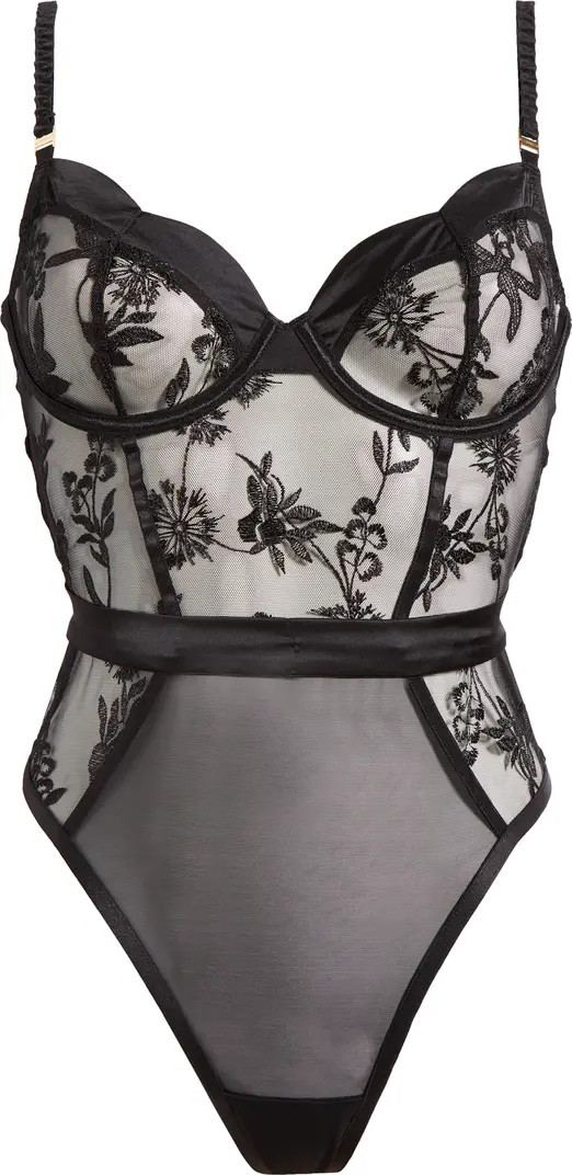 Cassandra Embrodiered Mesh Underwire Bodysuit | Nordstrom