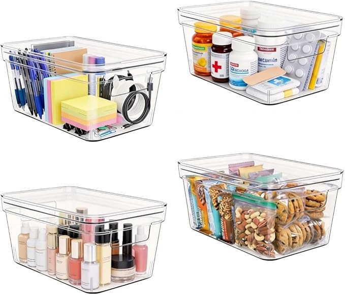 Small Clear Plastic Storage Bins with Lids and Handles,Stackable Small Item Organizer Containers ... | Amazon (US)