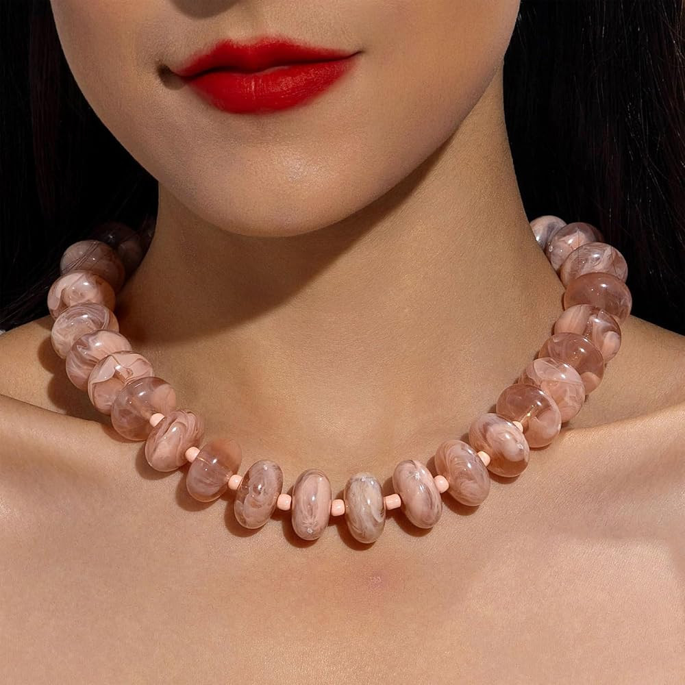 Chunky Beaded Necklaces for Women Boho Bead Gemstone Chunky Necklace Big Bead Necklace Fashion Tr... | Amazon (US)