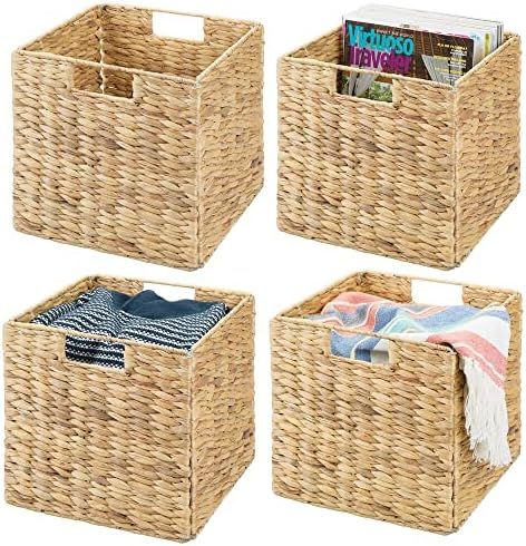 mDesign Natural Woven Hyacinth Cube Bin Basket Organizer with Handles, Storage for Bedroom, Home ... | Amazon (US)
