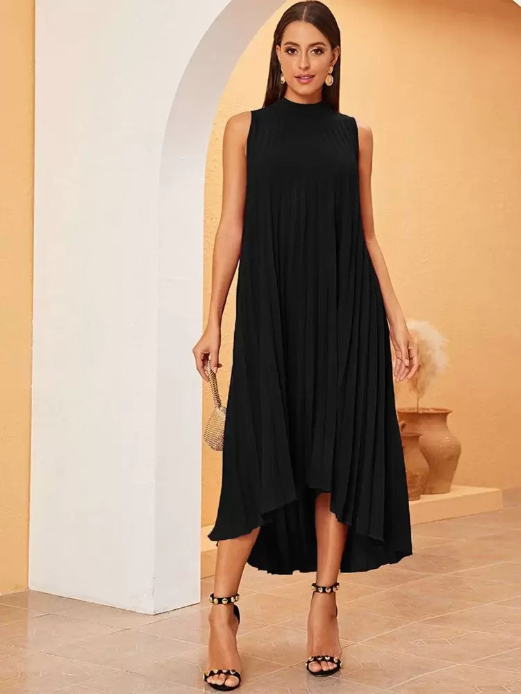 SHEIN High Low Hem Pleated Swing Dress | SHEIN