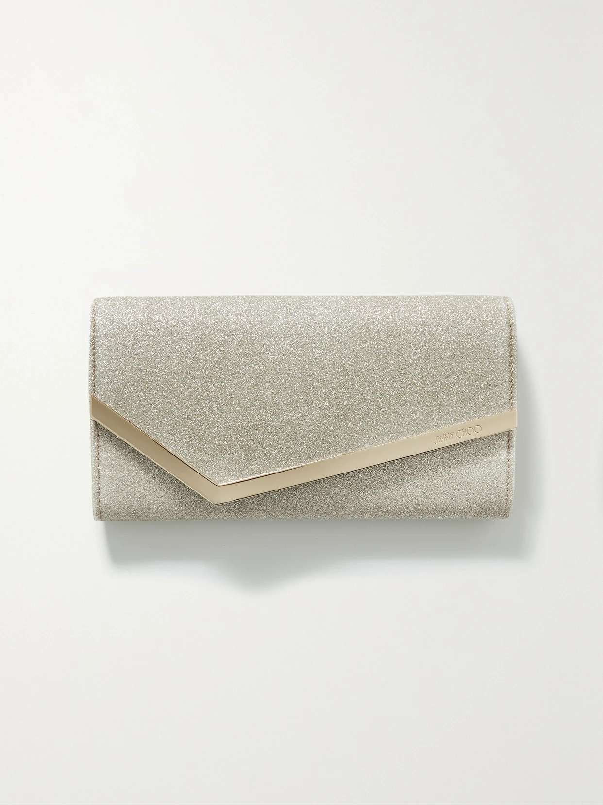 Jimmy Choo - Emmie Glittered Leather Clutch - Silver | NET-A-PORTER (US)