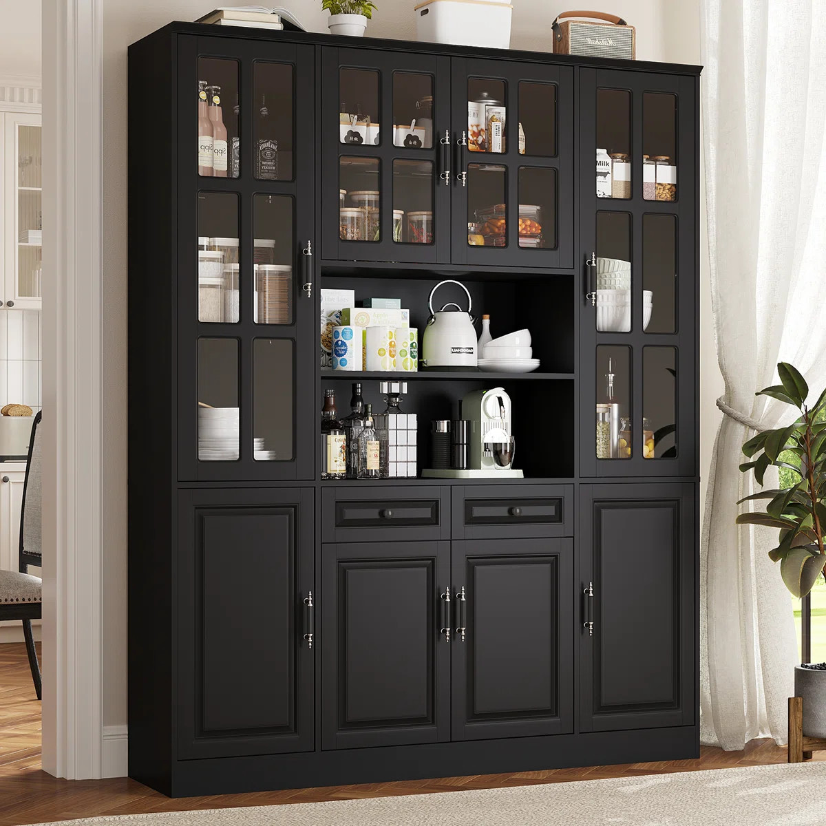78.7" Tall Pantry Cabinet With Led Lights, Freestanding Kitchen Pantry With Glass Doors, Large Fo... | Wayfair North America