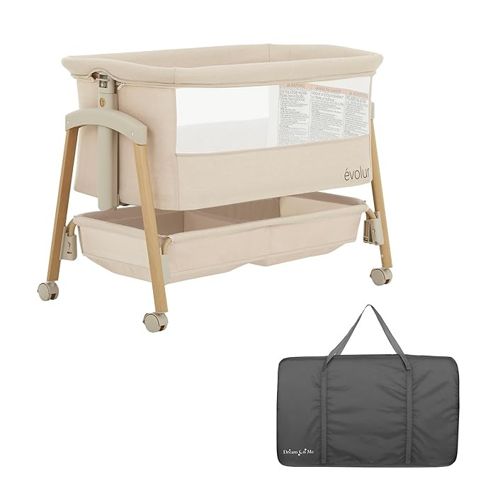 Evolur Lullaby Bedside Bassinet with Wheels, Seven Adjustable Heights, Breathable Mesh Sides Baby... | Amazon (US)