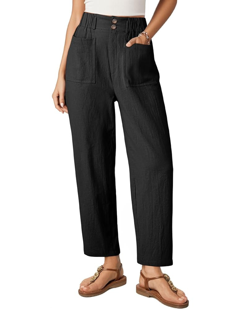 Dokotoo Linen Pants Women Casual Cotton Capri Pants High Waisted Harem Trouser Summer Slacks with... | Amazon (US)