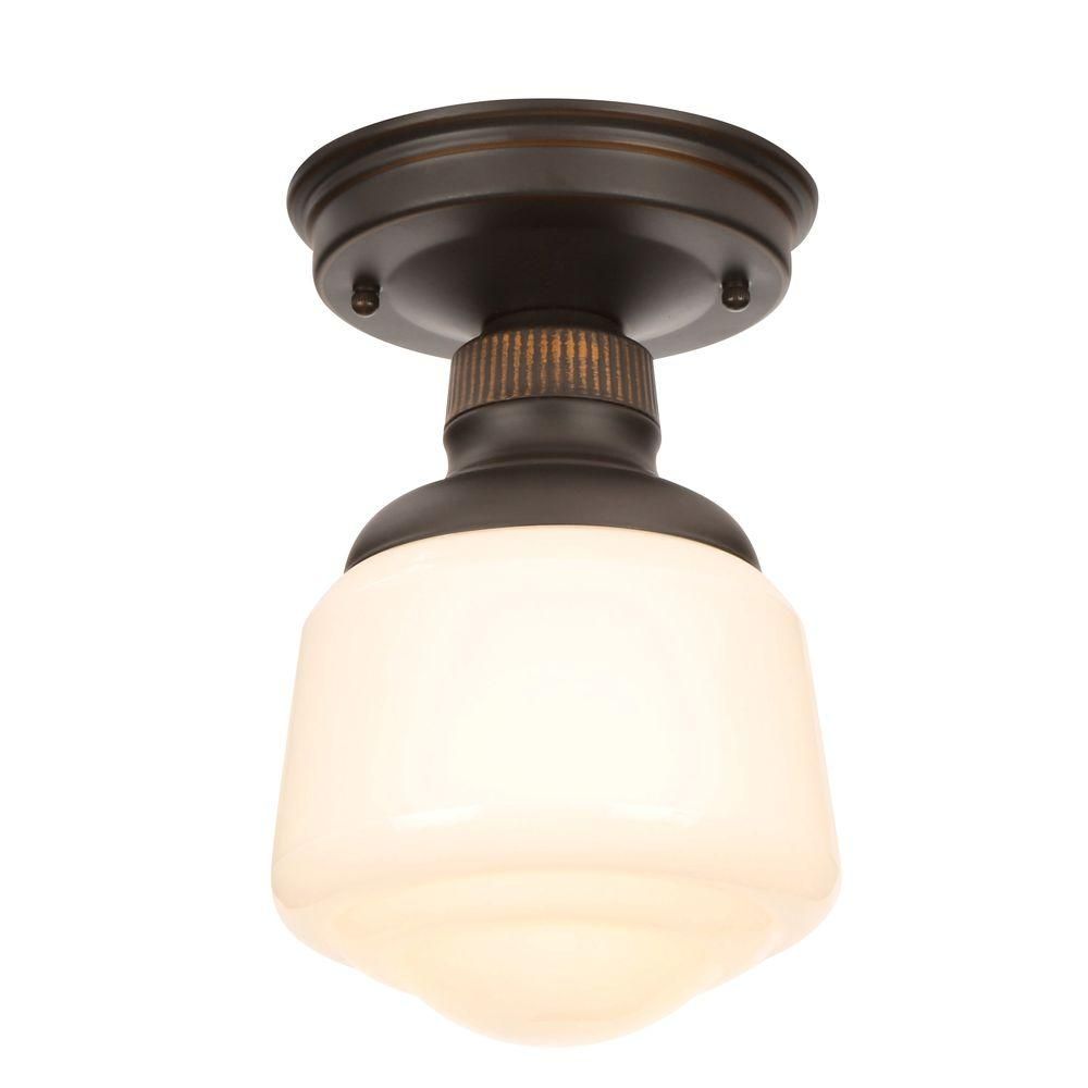 Hampton Bay Esdale 5 in. 1-Light Oil Rubbed Bronze Semi-Flushmount with Milk Glass Shade-HJD8011A-2  | Home Depot