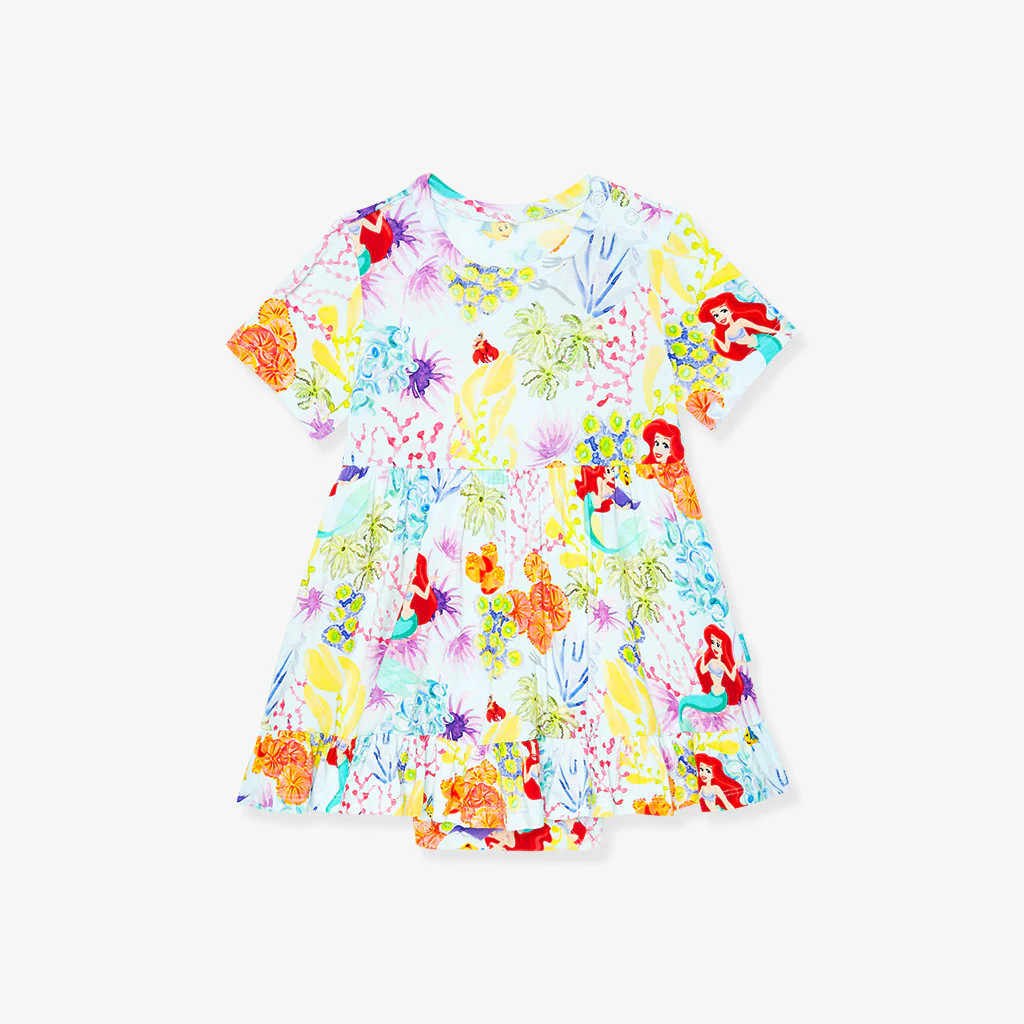 Mermaid Blue Ruffled Baby Bodysuit Dress | Disney Princess Ariel | Posh Peanut