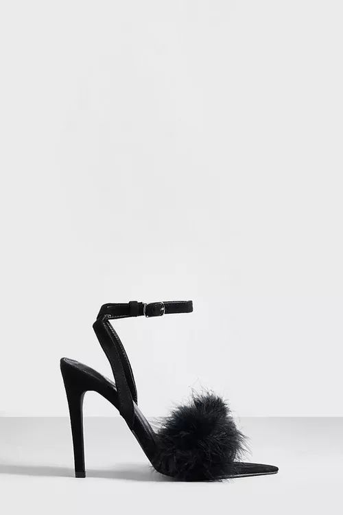Feather Detail Barely There Heels | Boohoo.com (US & CA)
