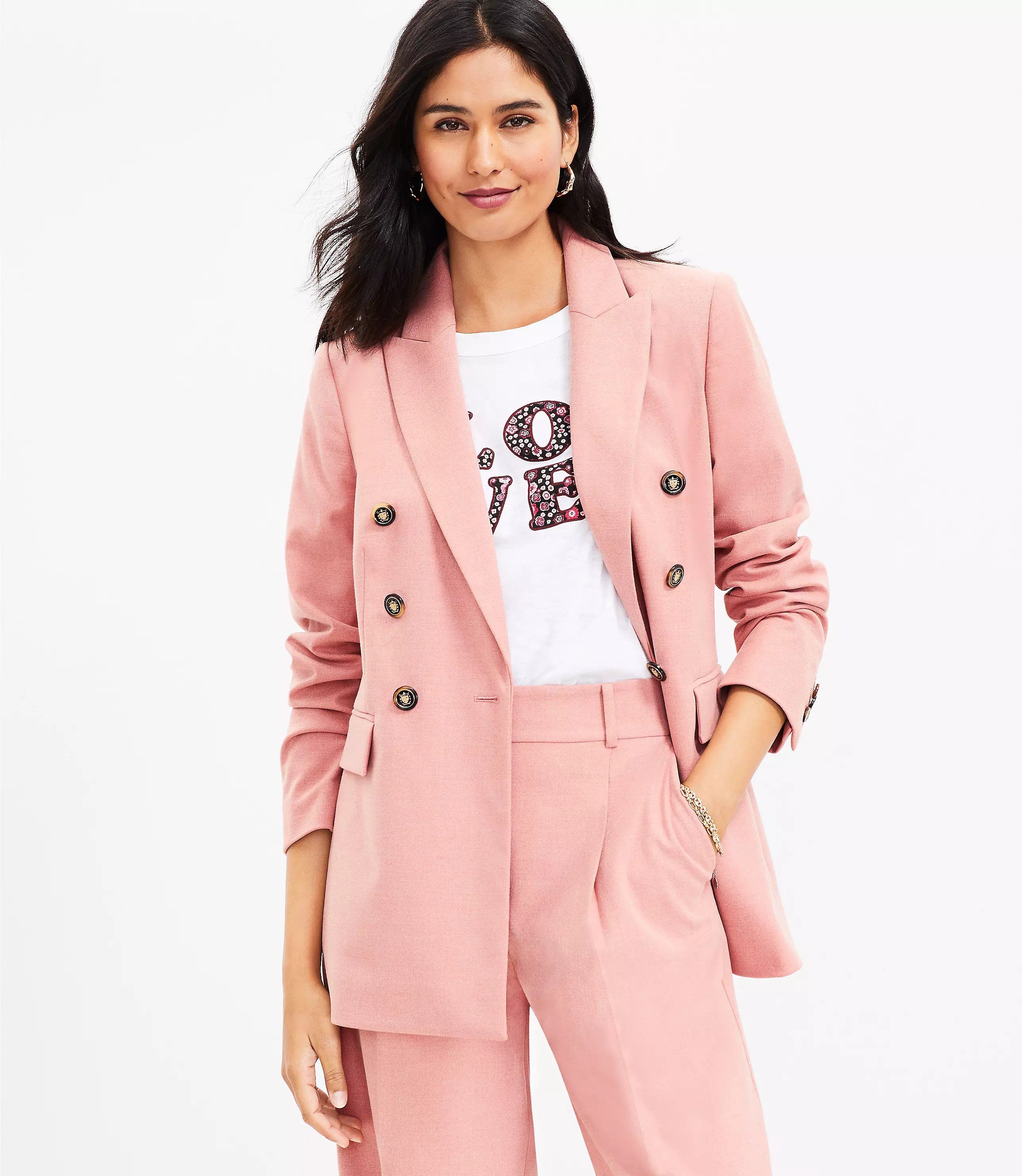 Brushed Flannel Double Breasted Blazer | LOFT