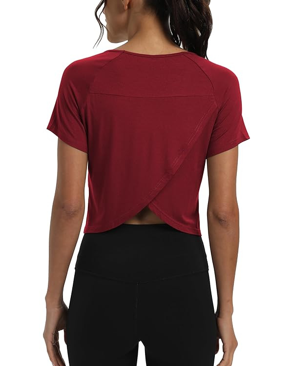 Mippo Workout Tops for Women Cropped Split Back Athletic Gym Exercise Shirts Loose Fit | Amazon (US)