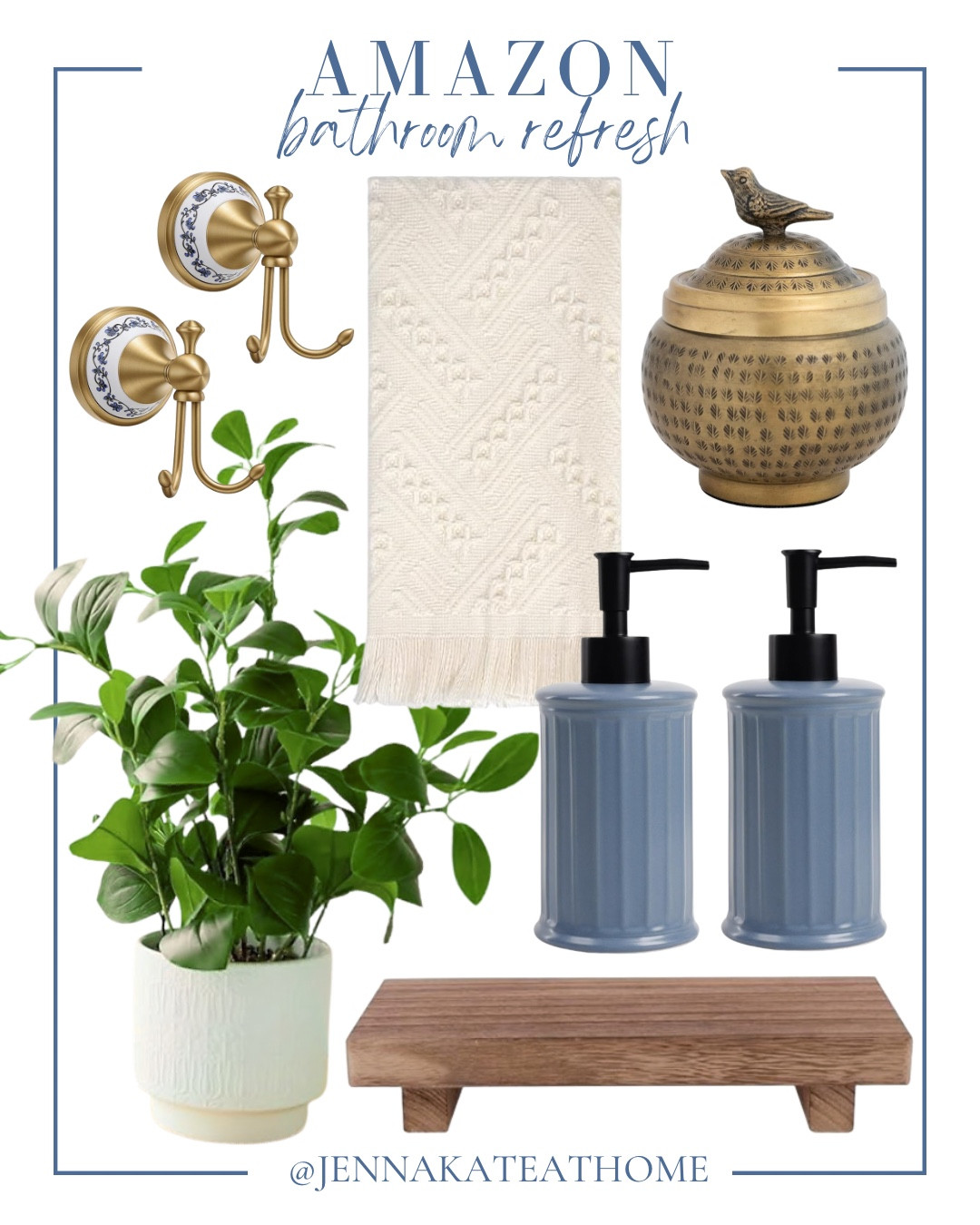 Amazon bathroom refresh includes soap dispensers, tray, faux plant, decorative bowl, hand towel, and hooks.

Home decor, bathroom decor, looks for less, coastal home

#LTKSeasonal #LTKHome #LTKSaleAlert
