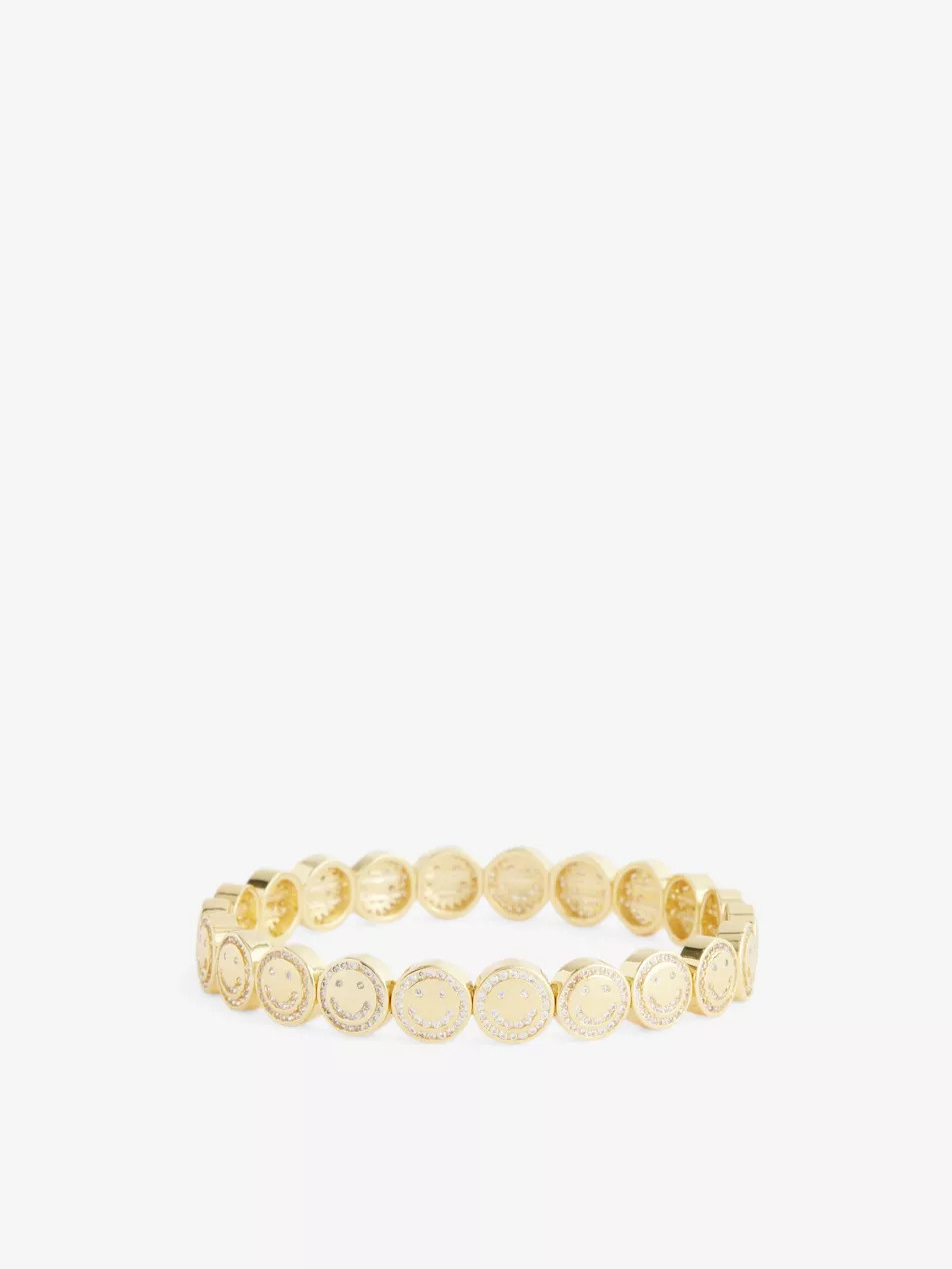 The Bezel Happy Face 18ct Yellow Gold-Plated Brass and Cubic Zirconia Bracelet | Selfridges