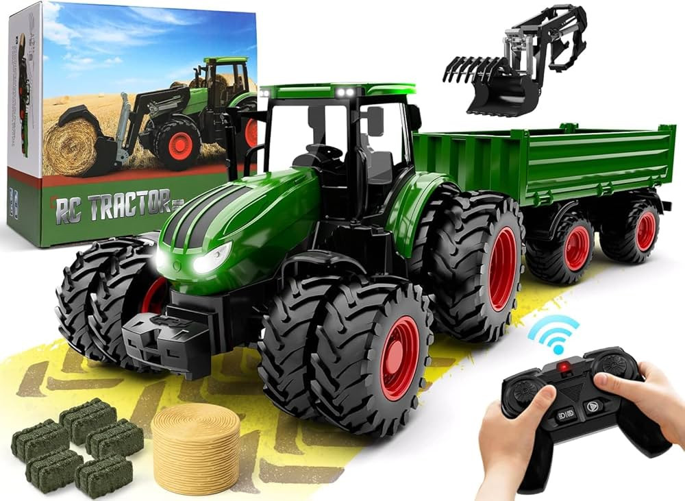 Remote Control Tractor Toy, Kids RC Tractor Set & Truck and Trailer Front Loader - Metal Car Head... | Amazon (US)