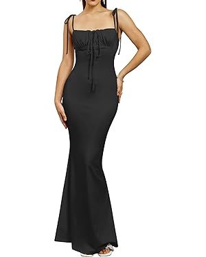 Women's Summer Bodycon Long Dress Tie Spaghetti Strap Sleeveless Backless Elegant Maxi Dresses | Amazon (US)
