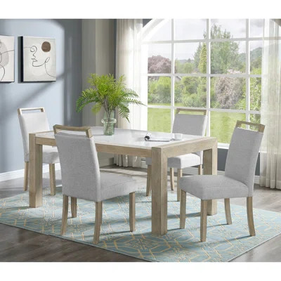 Veneer Dining Table - Rectangular White Marble Ornament For 6 Contemporary With | Wayfair North America