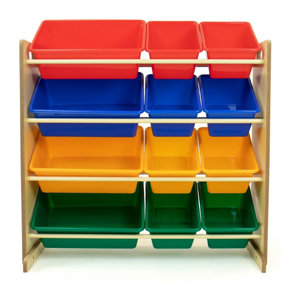 Humble Crew Primary Natural Toy Storage Organizer with 12 Plastic Bins, Natural/Primary | The Home Depot