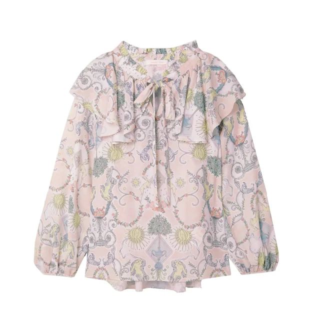 Women Pussy-Bow Ruffled Printed Crepe De Chine Top Blouse In Multi | Shop Premium Outlets
