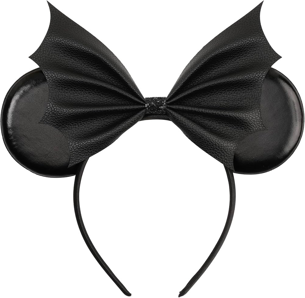 Black Mouse Ears Headband for Women Girls with Bat Bow - PU Ears Hairband for Halloween Costume M... | Amazon (US)