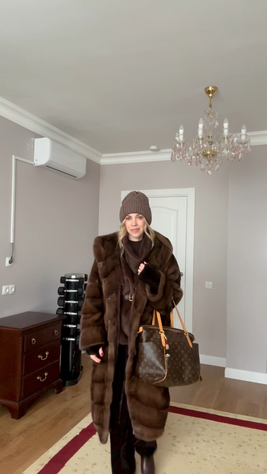 Winter work look of the day, ootd, GRWM, office style, holiday work wear, fur dickey vest, chocolate brown velvet pants, winter workwear, fingerless fur gloves, Louis Vuitton tote bag

#LTKWorkwear #LTKgrwm #LTKSaleAlert