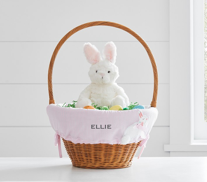 Bunny Appliqué Seersucker Easter Basket Liners | Pottery Barn Kids