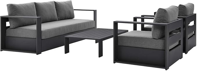Modway Tahoe Aluminum 4-Piece Outdoor Patio Set in Gray Charcoal | Amazon (US)