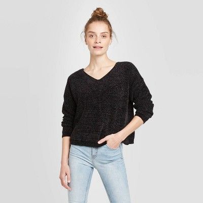 Women's Long Sleeve Crewneck Lace-Up Back Chenille Pullover Sweater - Xhilaration™ | Target
