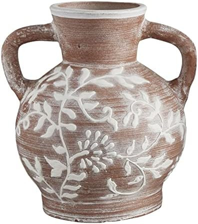 47th & Main Embossed Terracotta Vase, 2-Handled, White Floral | Amazon (US)