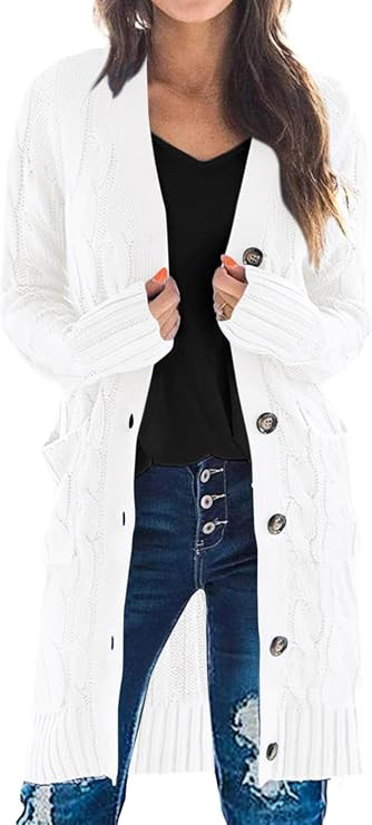 PRETTYGARDEN Long Sleeve Cable Knit Long Cardigan for Women 2026 Spring Winter Chunky Open Front ... | Amazon (US)