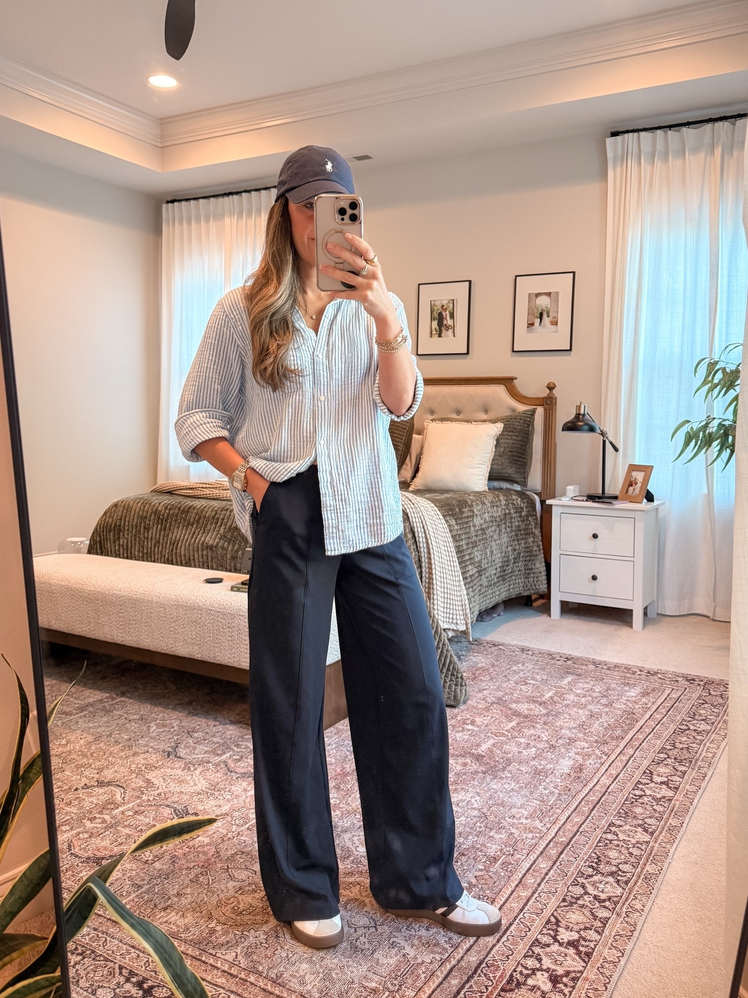 Easy elevated casual outfit with a coastal feel 🤍

Quince gauze wrinkle-free button-down + navy athleisure trousers + Adidas sneakers + baseball cap. Comfortable enough for errands or travel days, but still polished.

Sizing: Quince button-down: S | Athleisure trousers: XS

Use my Quince code INFG-26LINENANDLIGHTCO10 for 10% off your first order.

#LTKootd #LTKSeasonal
