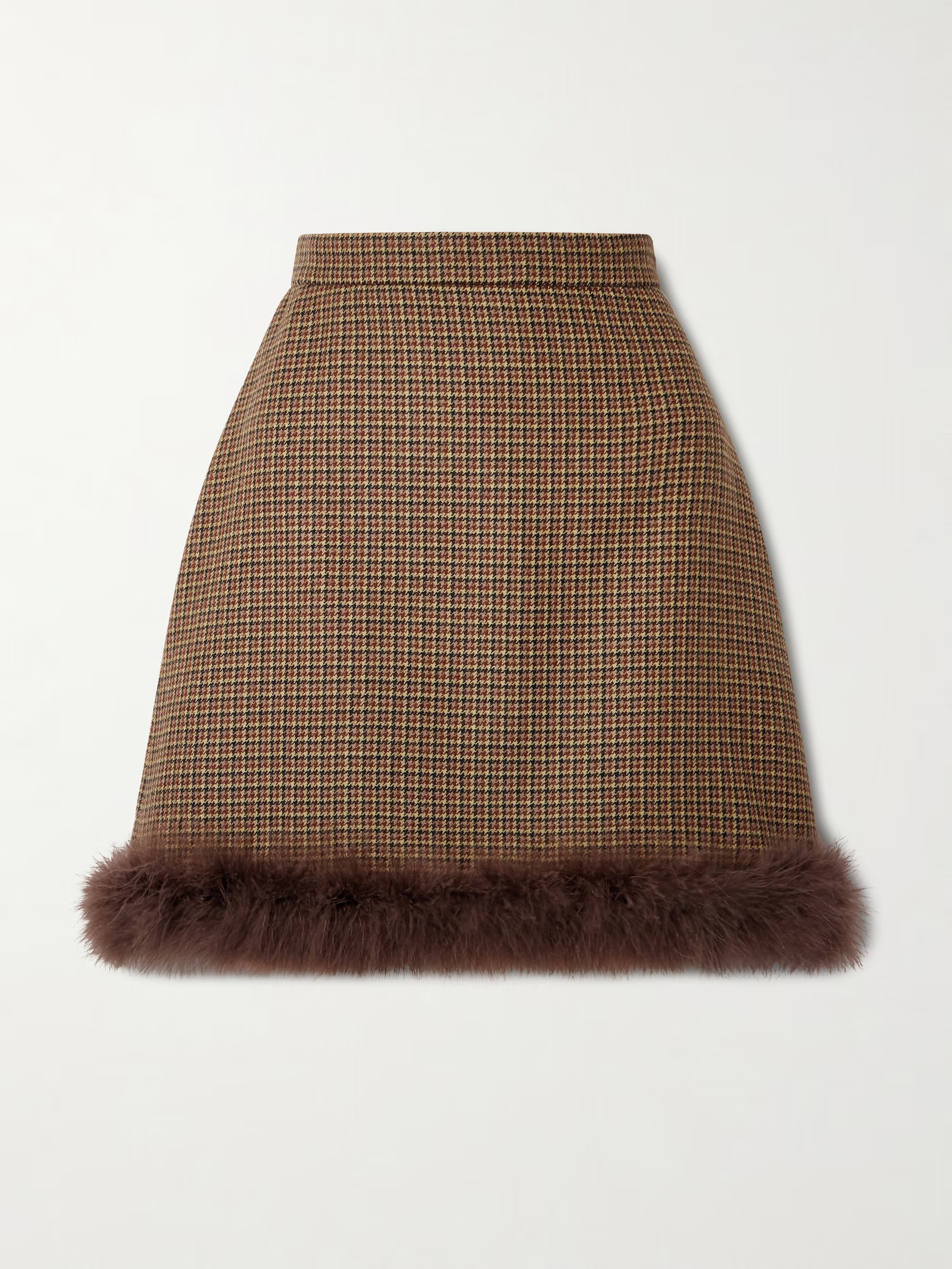 Feather-trimmed houndstooth wool mini skirt | NET-A-PORTER (UK & EU)