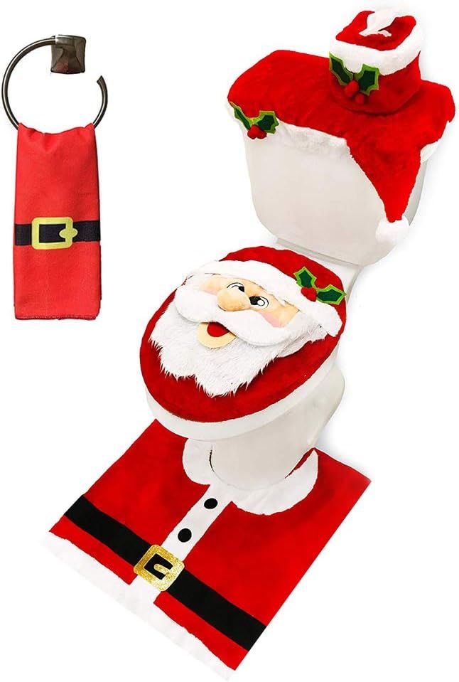 Amazon.com: JOYIN 5 Pieces Christmas Theme Bathroom Decoration Set w/ Toilet Seat Cover, Rugs, Ta... | Amazon (US)