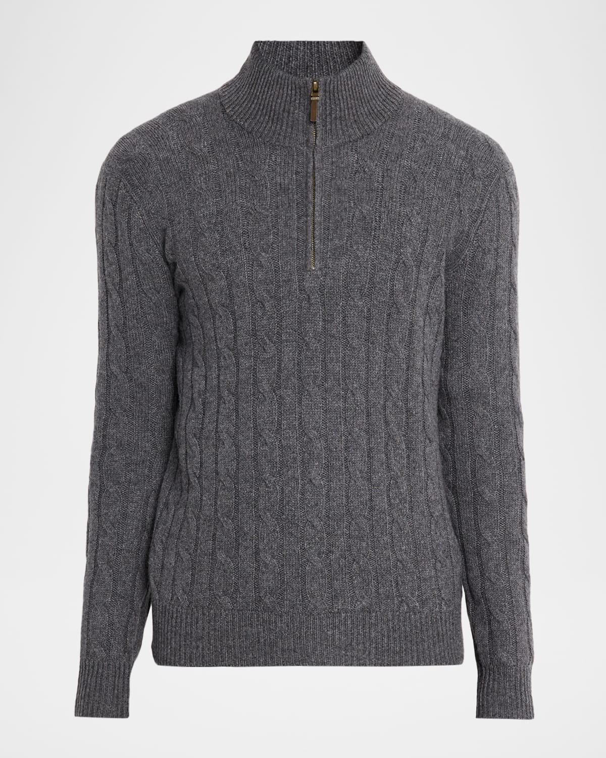 Men's Cable-Knit Cashmere Quarter-Zip Sweater | Neiman Marcus