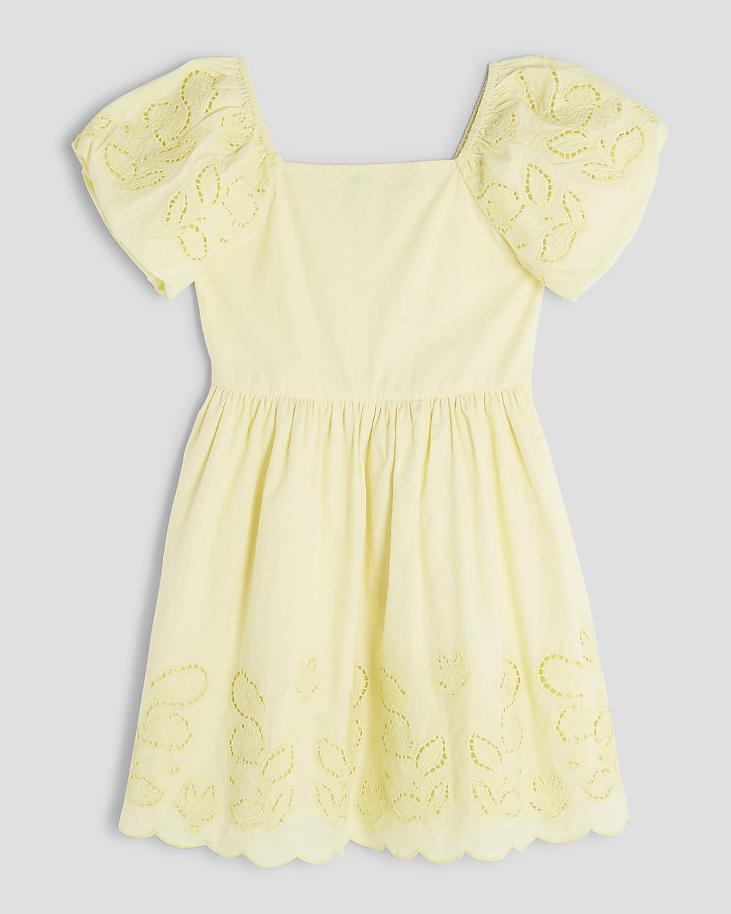 Girls Yellow Cutwork Puff Sleeve Dress | River Island UK & IE