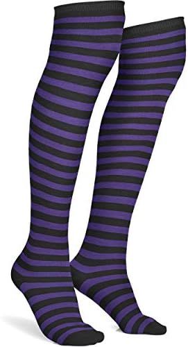 Skeleteen Purple and Black Socks - Over The Knee Striped Thigh High Costume Accessories Stockings... | Amazon (US)
