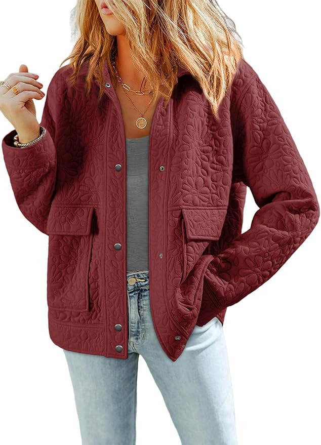 Dokotoo Jackets for Women Casual Long Sleeve Collared Jacquard Coats Trendy Button Down Shacket J... | Amazon (US)