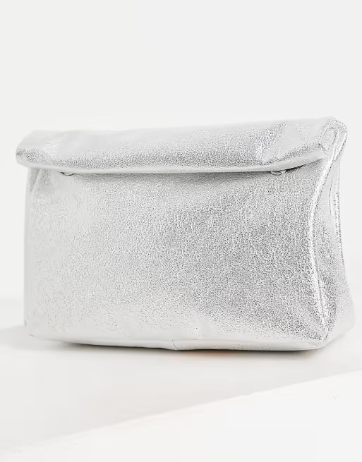 ASOS DESIGN roll top clutch in metallic silver | ASOS (Global)