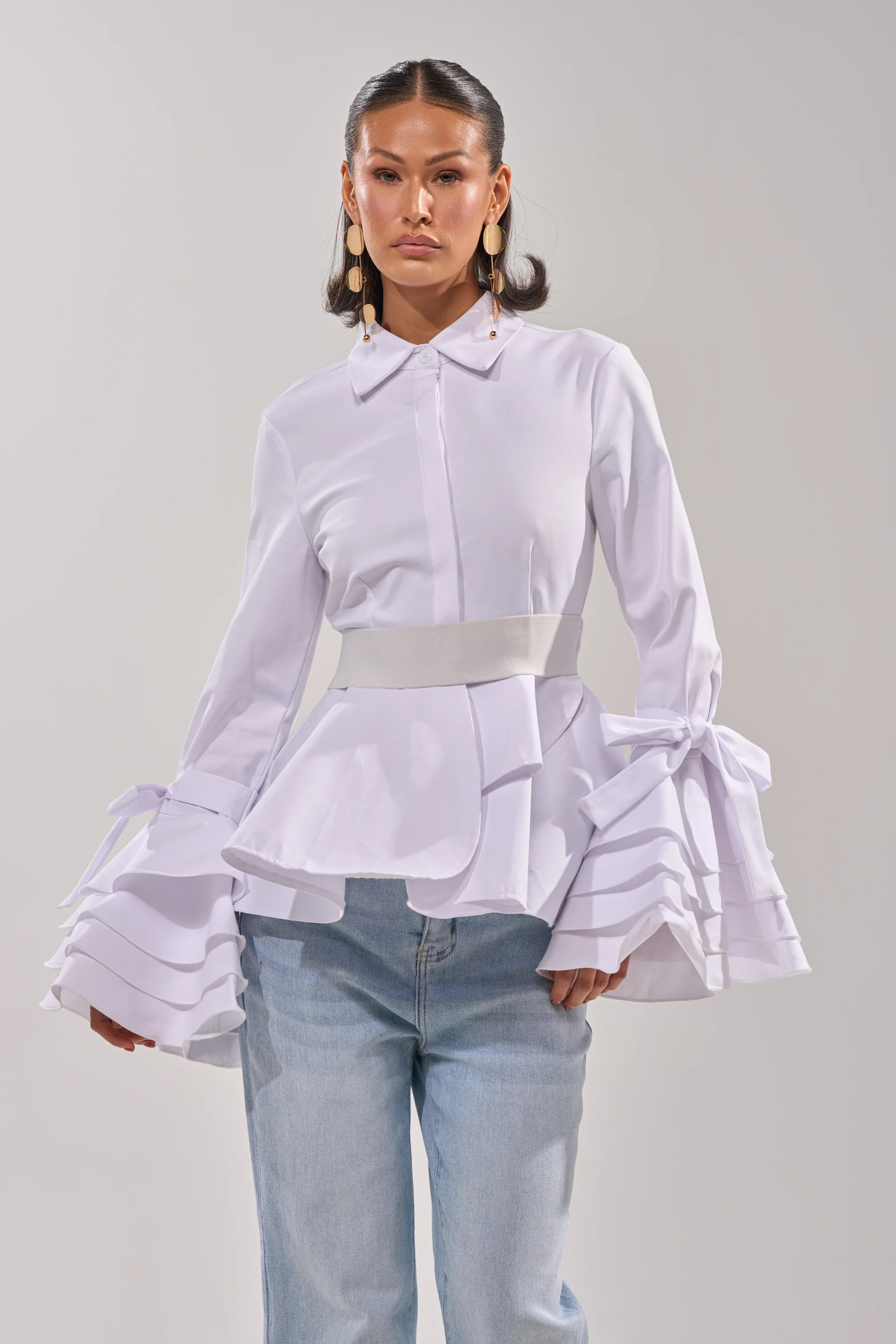 ELEGANT PEPLUM BUTTON DOWN BLOUSE | AKIRA