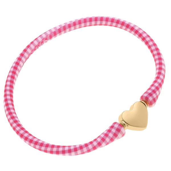 Bali Heart Bead Silicone Bracelet in Pink Gingham | CANVAS